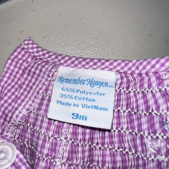 Remember Nguyen Smocked Purple/White Gingham Unicorn Romper Size 9M - Picture 6 of 6